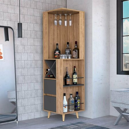 DEPOT E-SHOP Lisbon Corner Bar Cabinet, Pine & Matte Gray DE-BMP7770